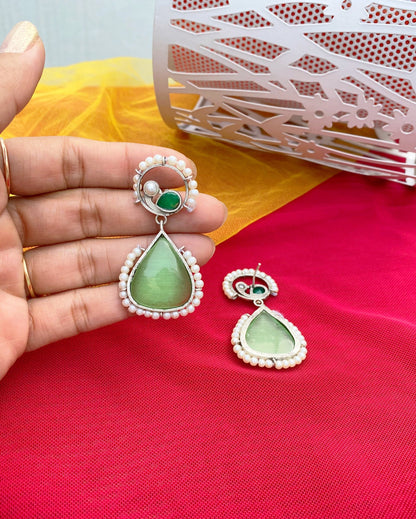 Mint Green Peacock Engraved Ahliyas Earring