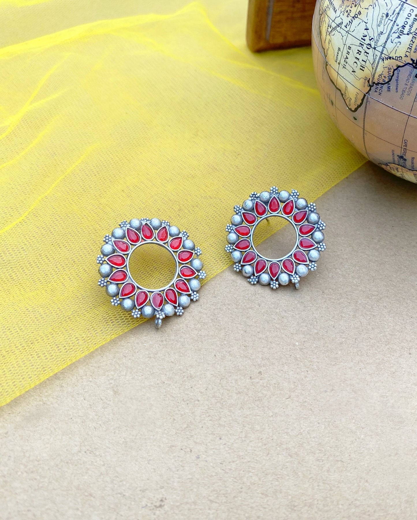 Red Circular Aliyah Studs