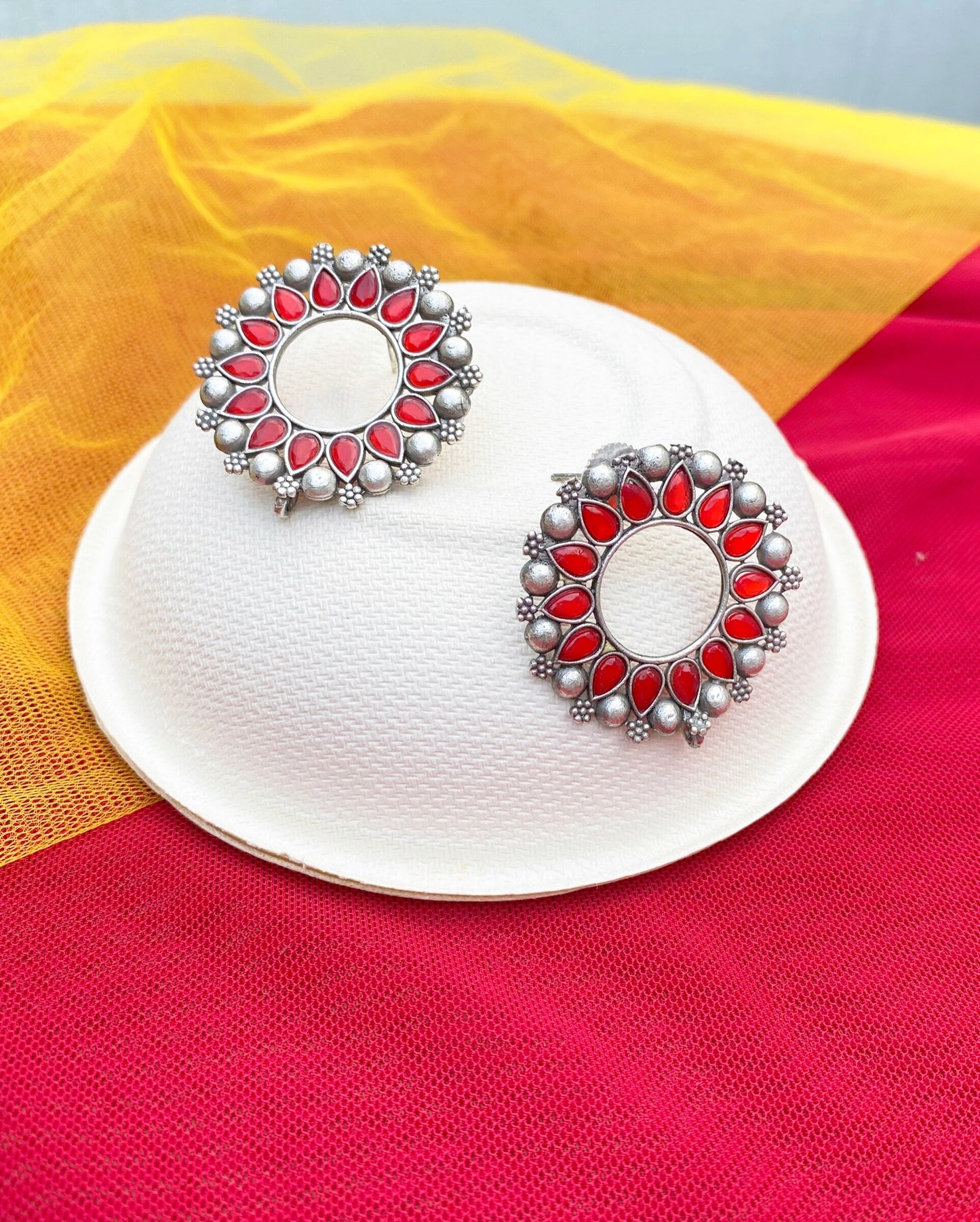 Red Circular Aliyah Studs