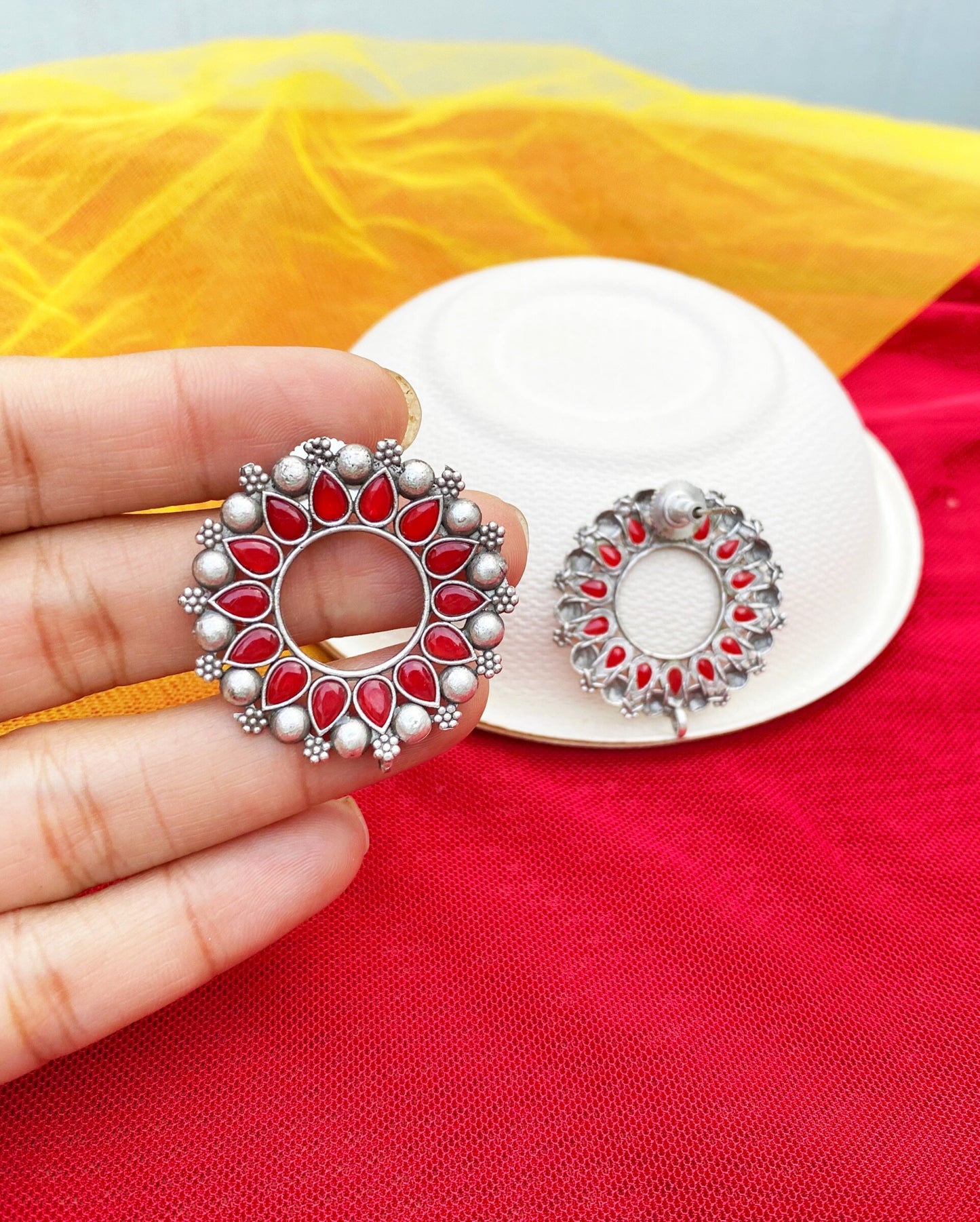 Red Circular Aliyah Studs