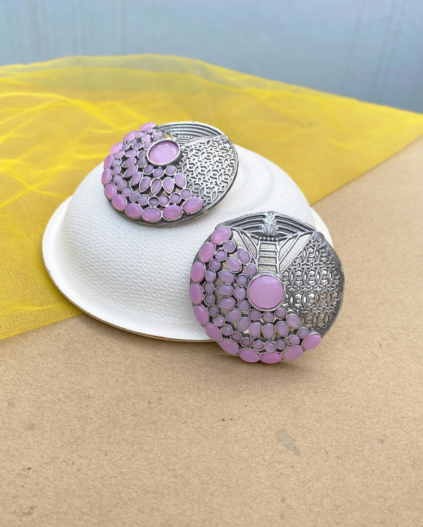 Pink Geomatric Big Autumn Studs