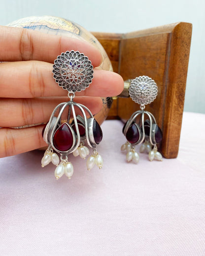 Maroon Antique Jhumkas