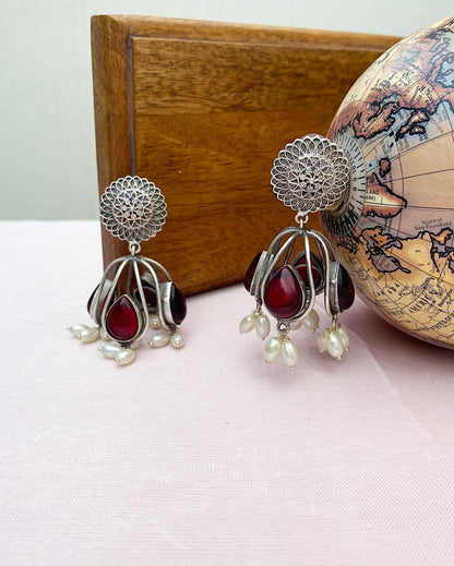 Maroon Antique Jhumkas