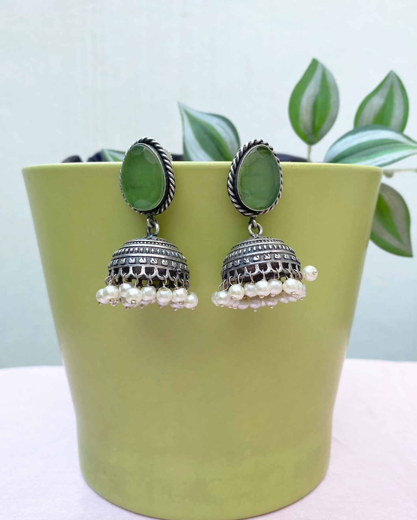 Green jhumka I Velvet Box