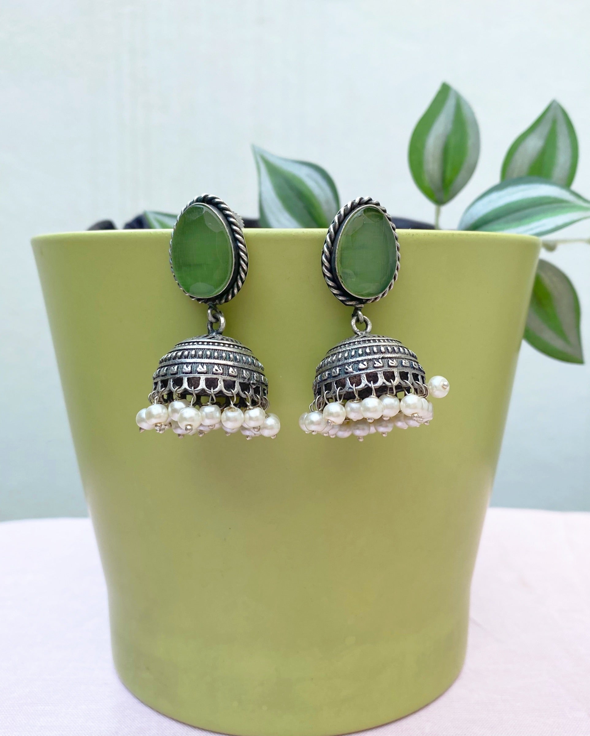 Green jhumka I Velvet Box