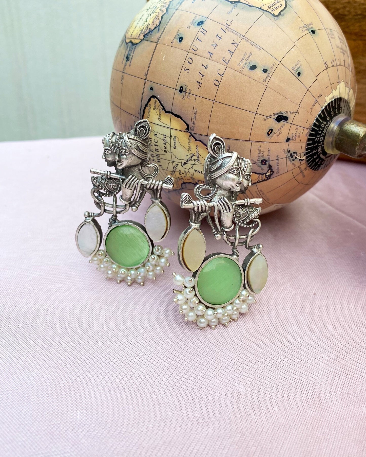 Mint Green Radha Krishna Earring