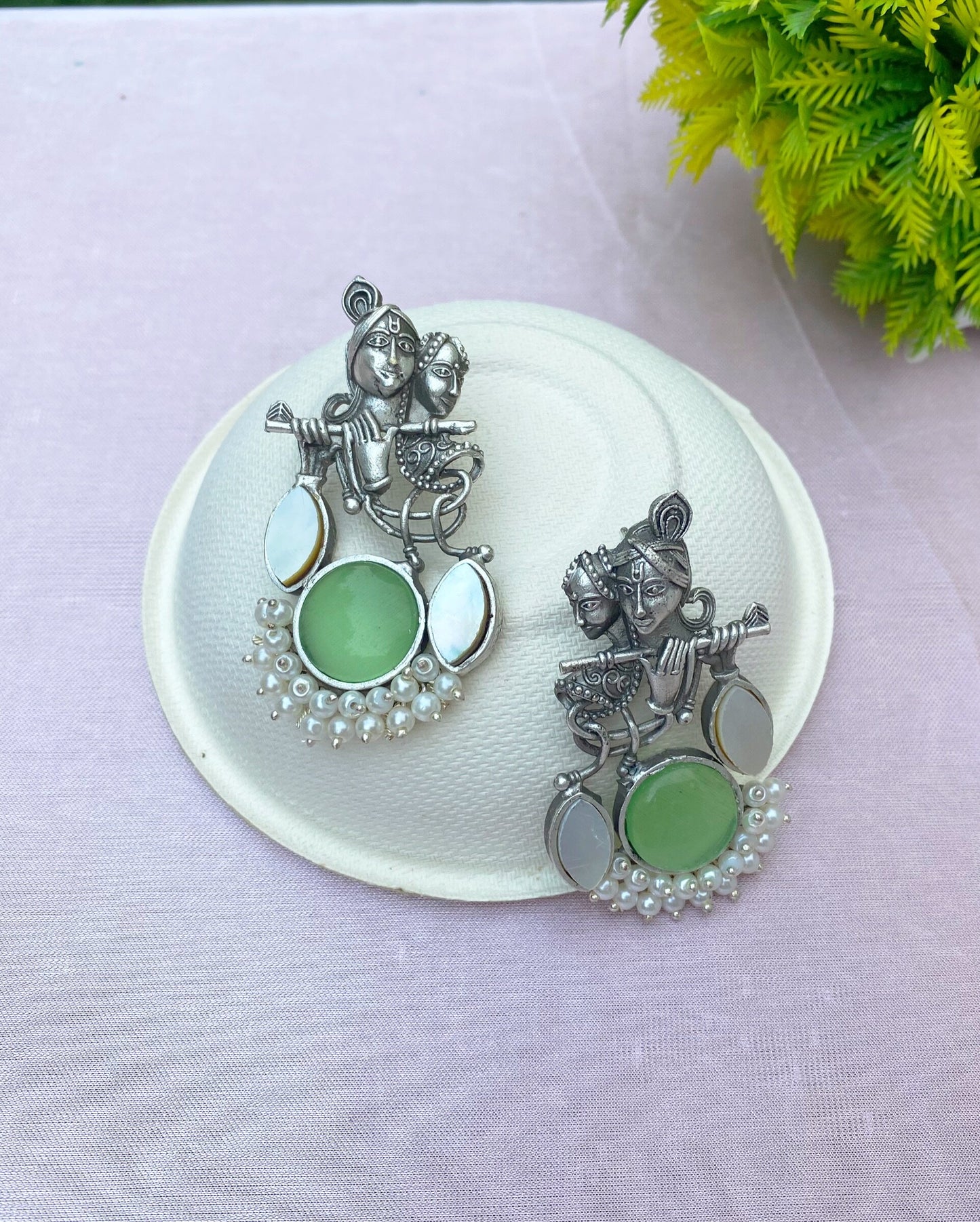 Mint Green Radha Krishna Earring