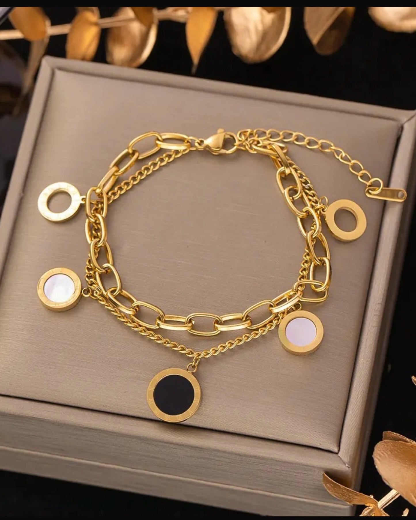 Black & White Roman Dual Line Chain Bracelet