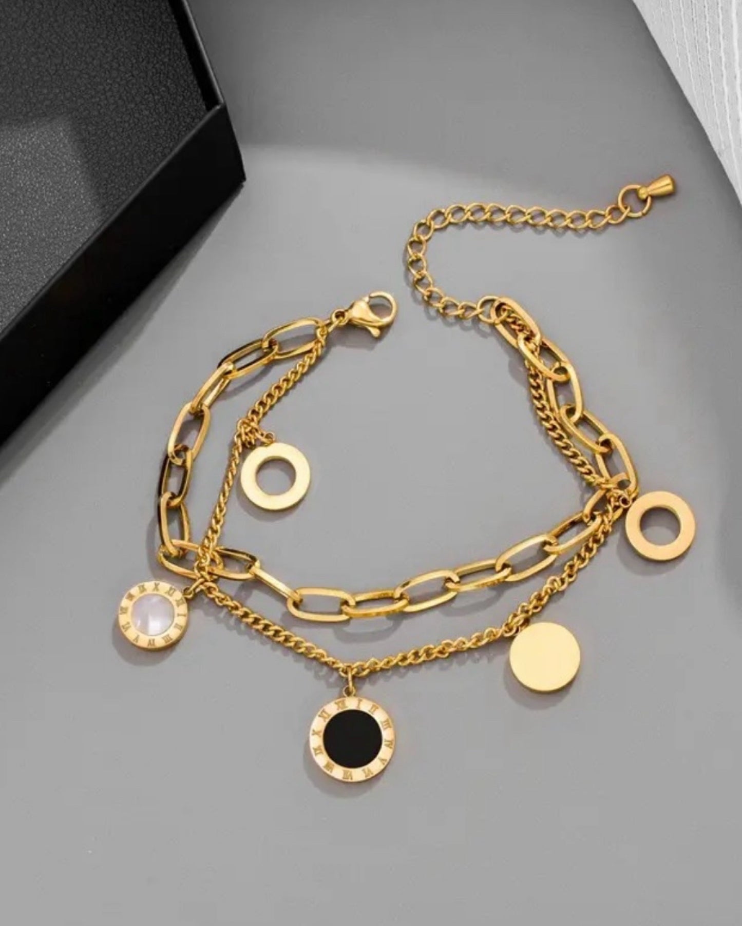 Black & White Roman Dual Line Chain Bracelet