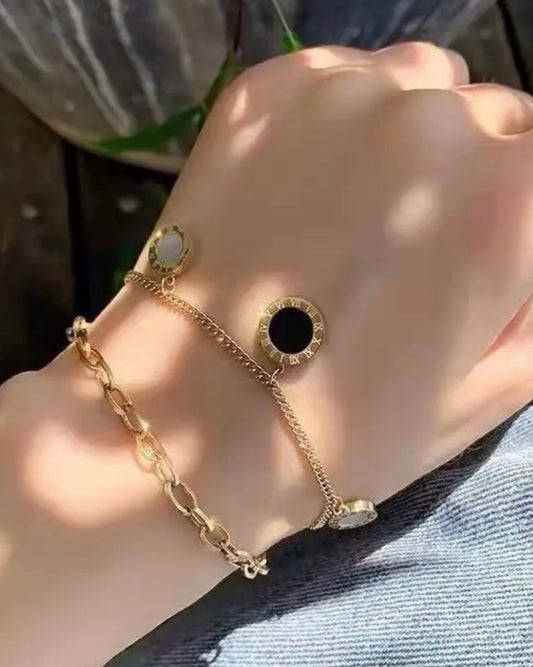 Black & White Roman Dual Line Chain Bracelet
