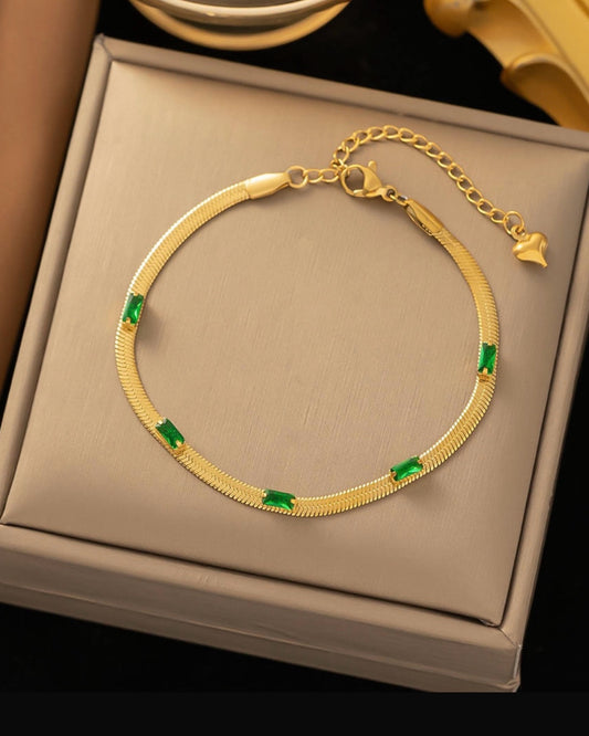 Emerald Stoned Gold Plated Bracelet