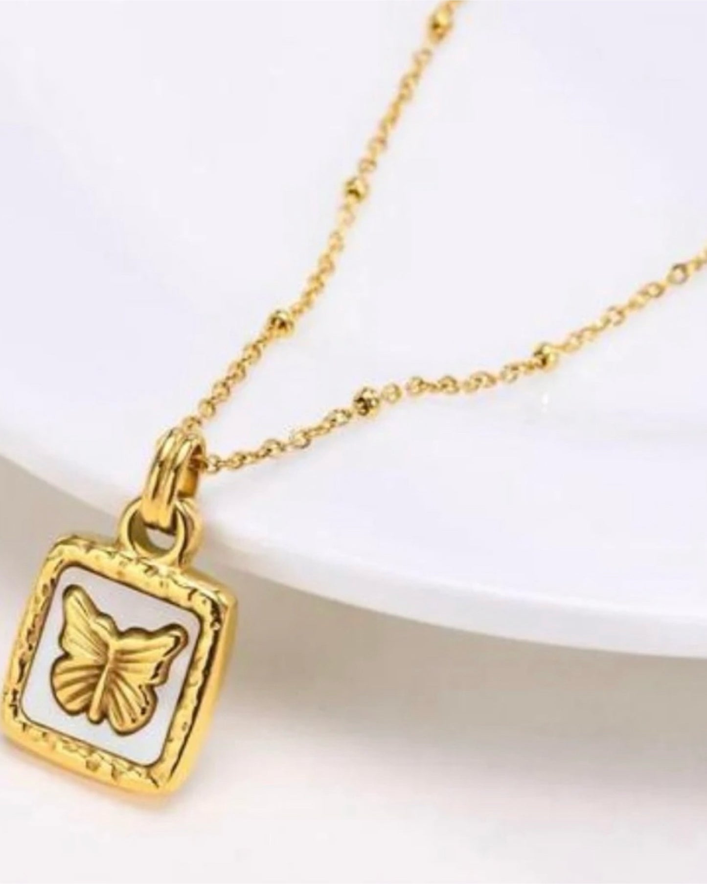 Anti Tarnish Square Butterfly Pendant Chain