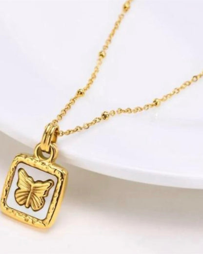 Anti Tarnish Square Butterfly Pendant Chain