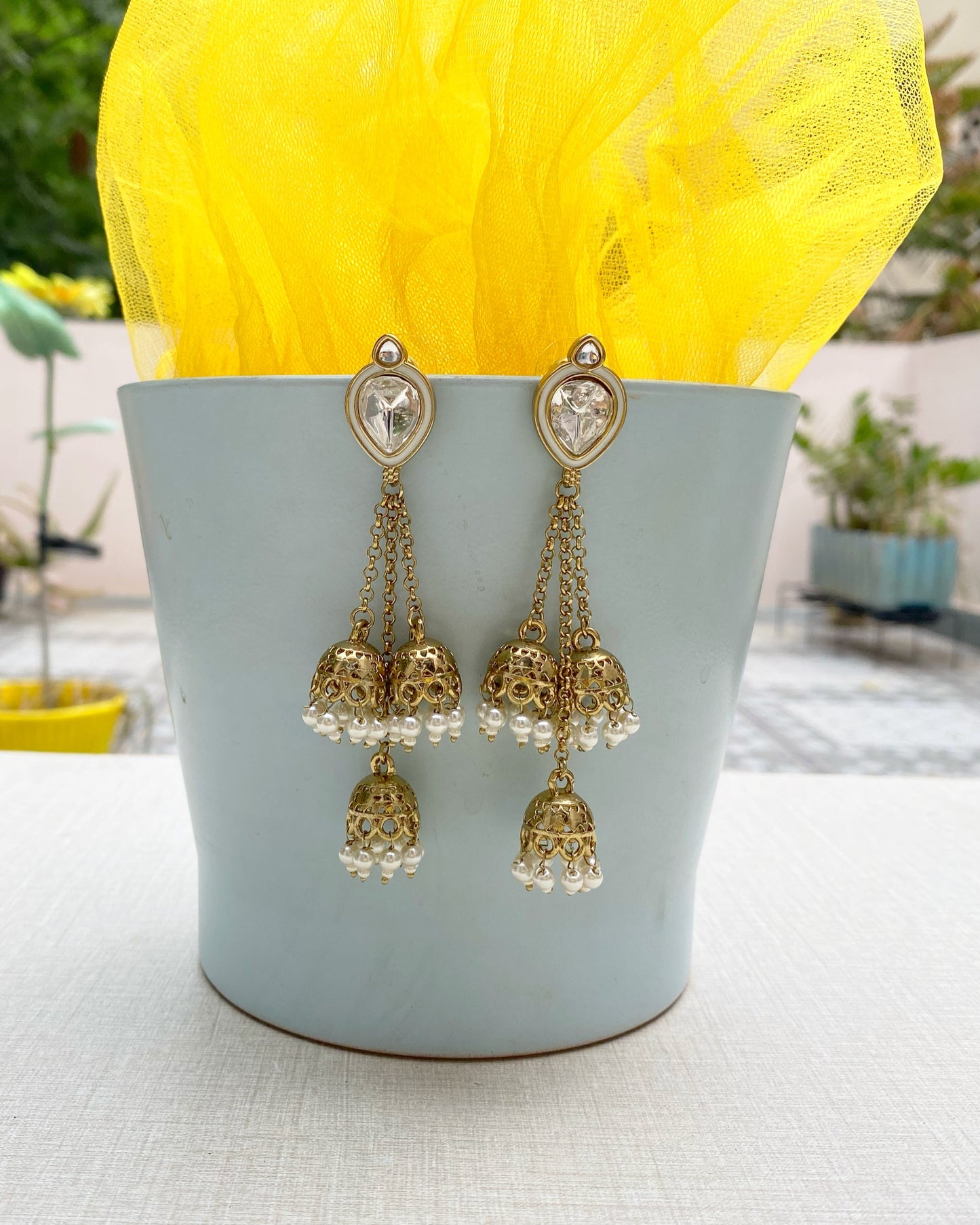 Golden Trishala Tiered Jhumka Earring