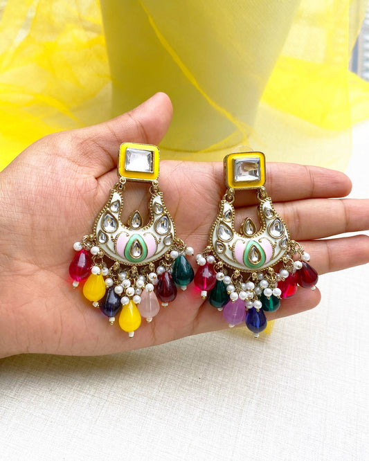 Multi Color Vrindavan Meenakari Chandbali Earring