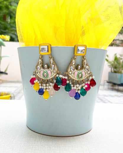 Multi Color Vrindavan Meenakari Chandbali Earring