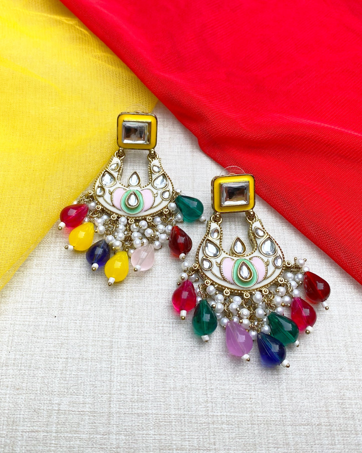 Multi Color Vrindavan Meenakari Chandbali Earring
