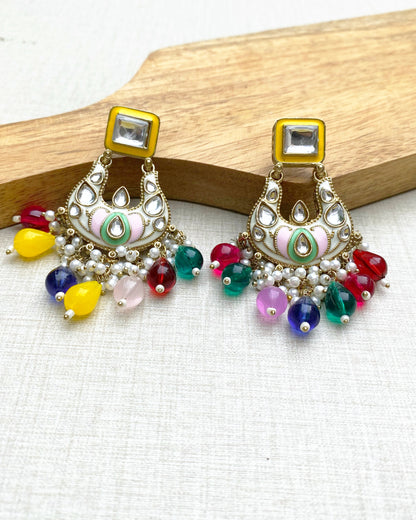 Multi Color Vrindavan Meenakari Chandbali Earring
