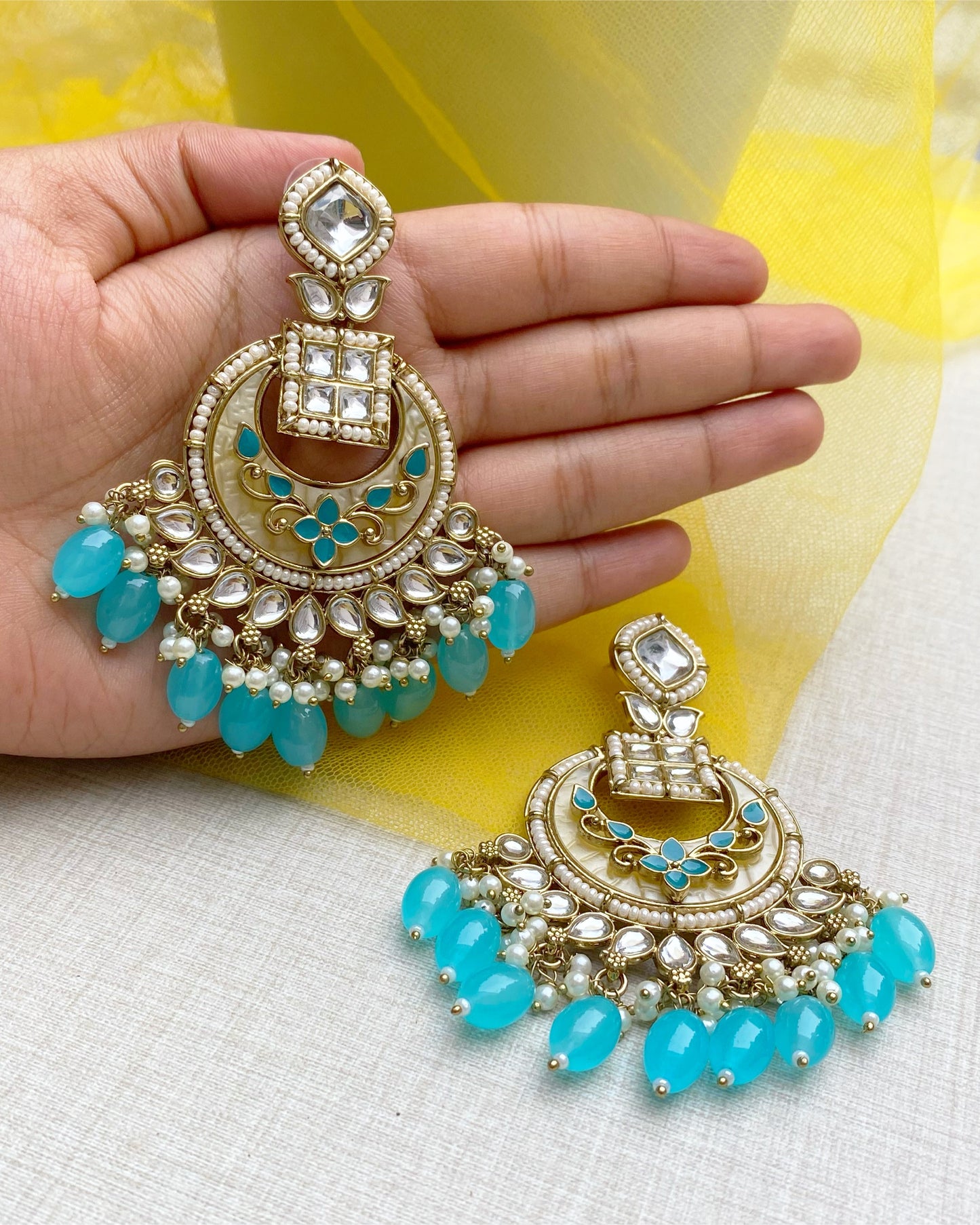 Sky Blue Luxury Chandbali Earring