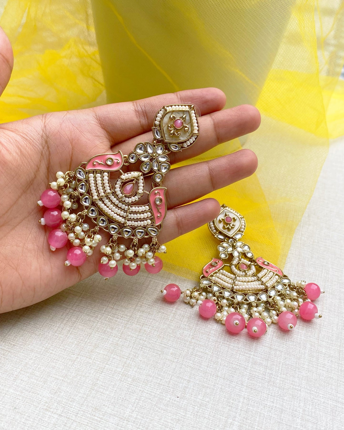 The Tulip Pink Luxury Chandbali Earring