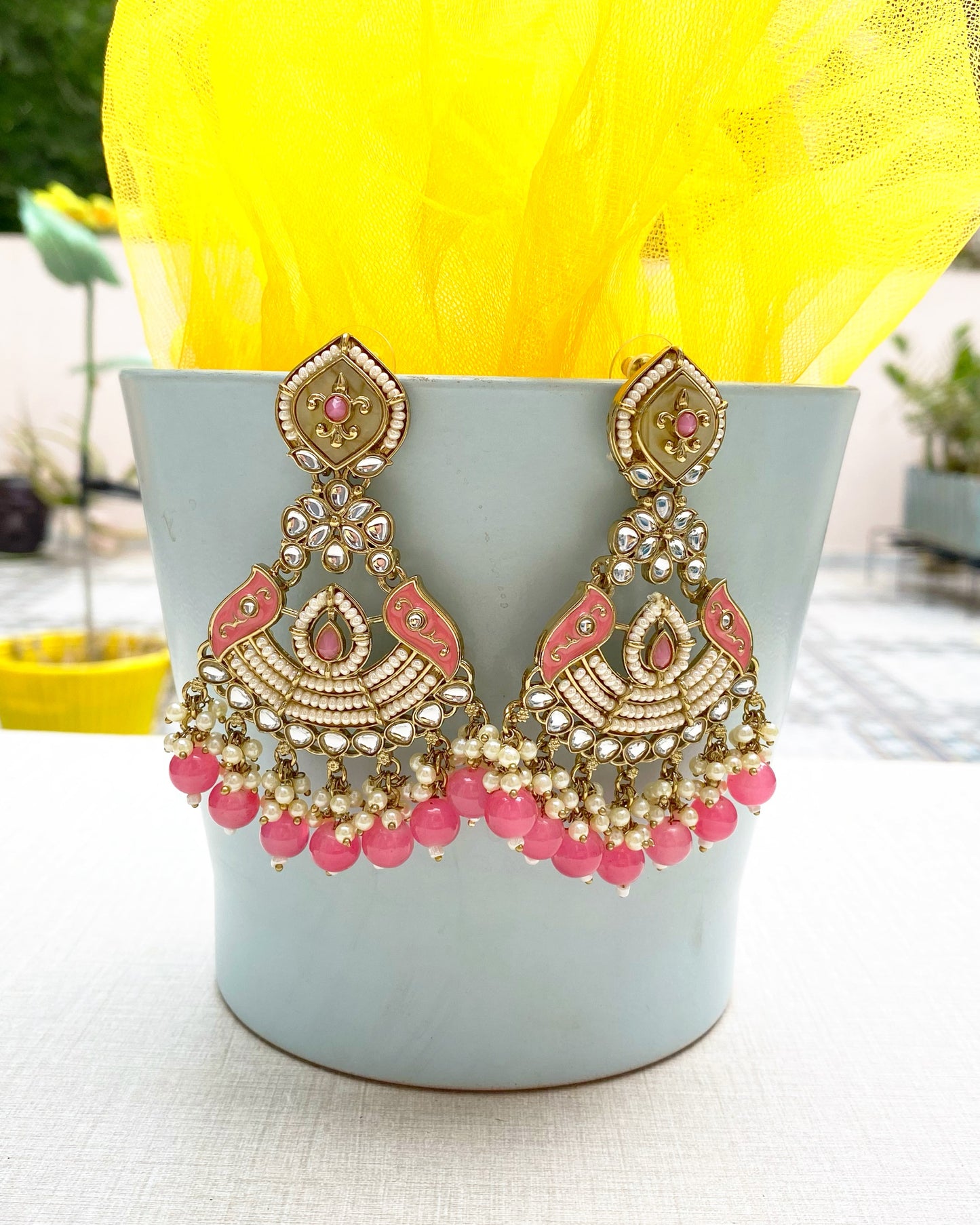 The Tulip Pink Luxury Chandbali Earring