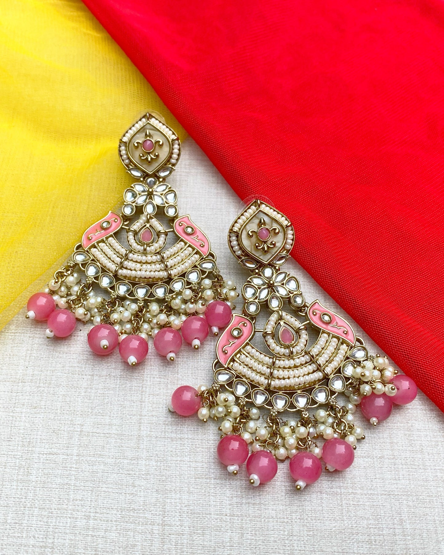 The Tulip Pink Luxury Chandbali Earring