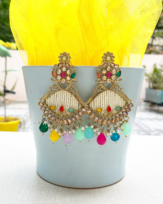 Multi Color Heritage Pearl Chandbali Earrings