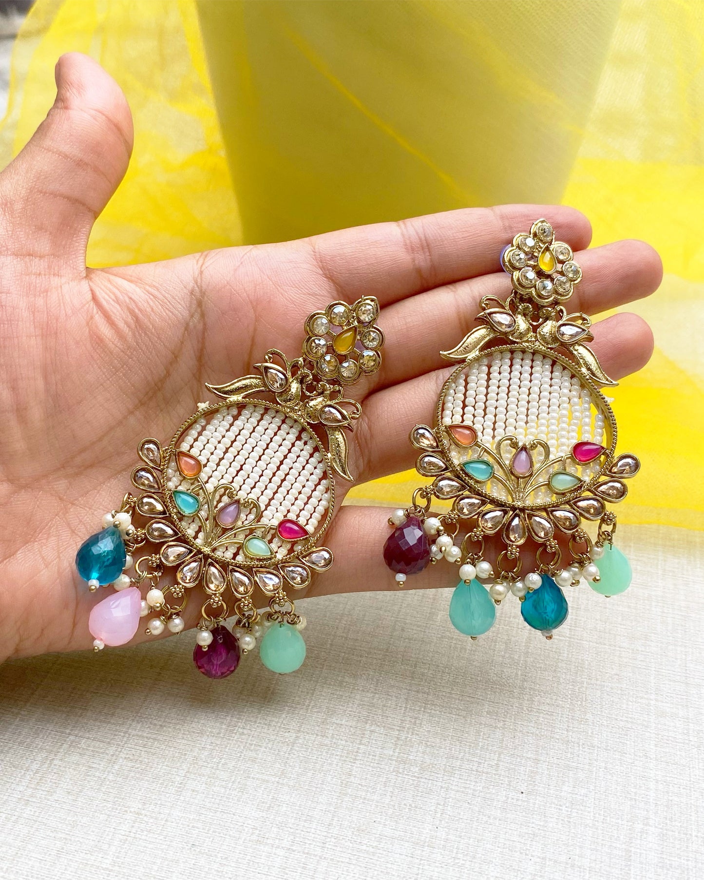 Multi Color Pearl Chandbali Earrings