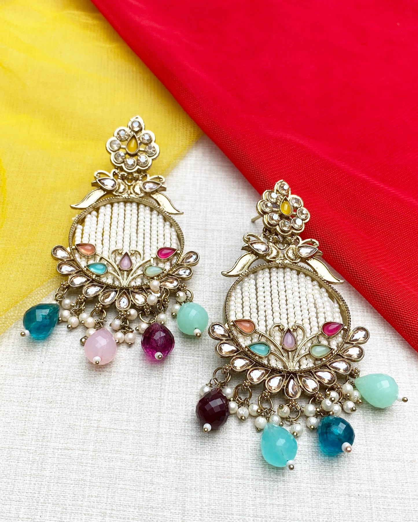 Multi Color Pearl Chandbali Earrings