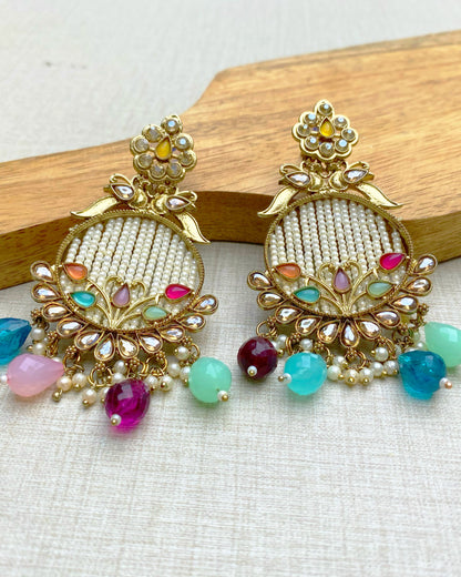 Multi Color Pearl Chandbali Earrings