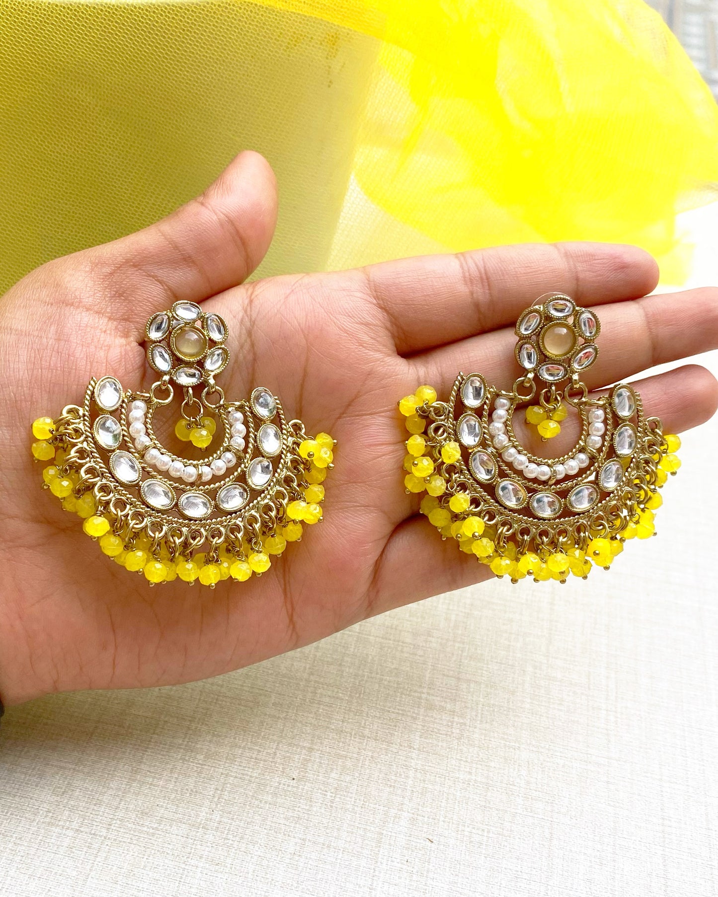 Yellow Marigold Pearl Chandbali Earring