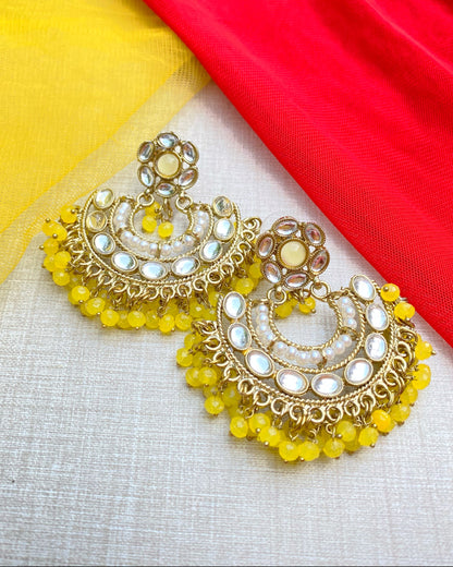 Yellow Marigold Pearl Chandbali Earring