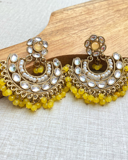 Yellow Marigold Pearl Chandbali Earring
