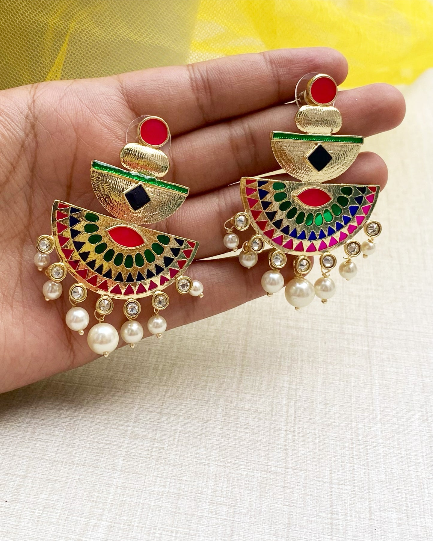 Multi Mosaic Chandbali Earring