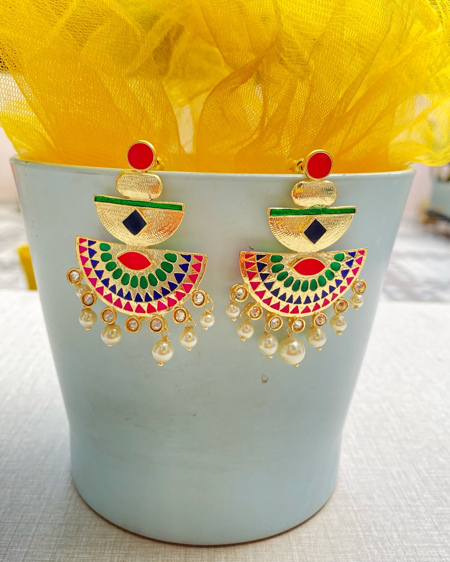 Multi Mosaic Chandbali Earring