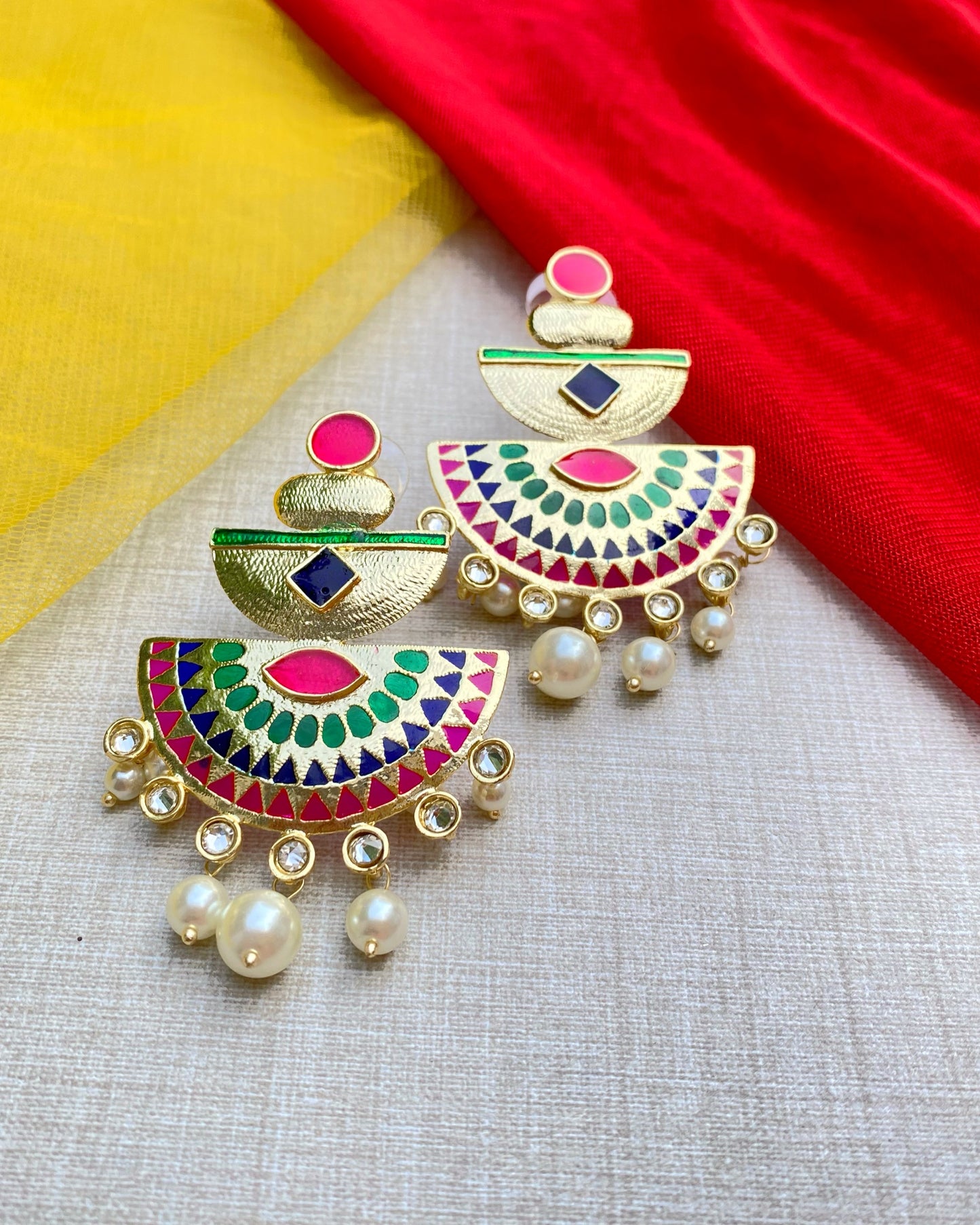 Multi Mosaic Chandbali Earring