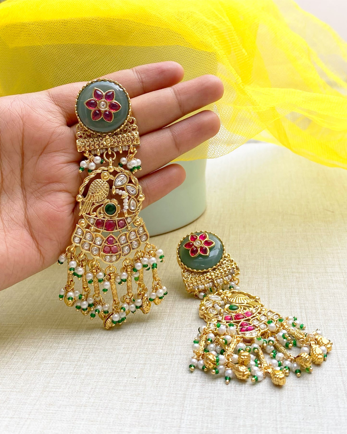Multi Color Peacock Engraved Earring
