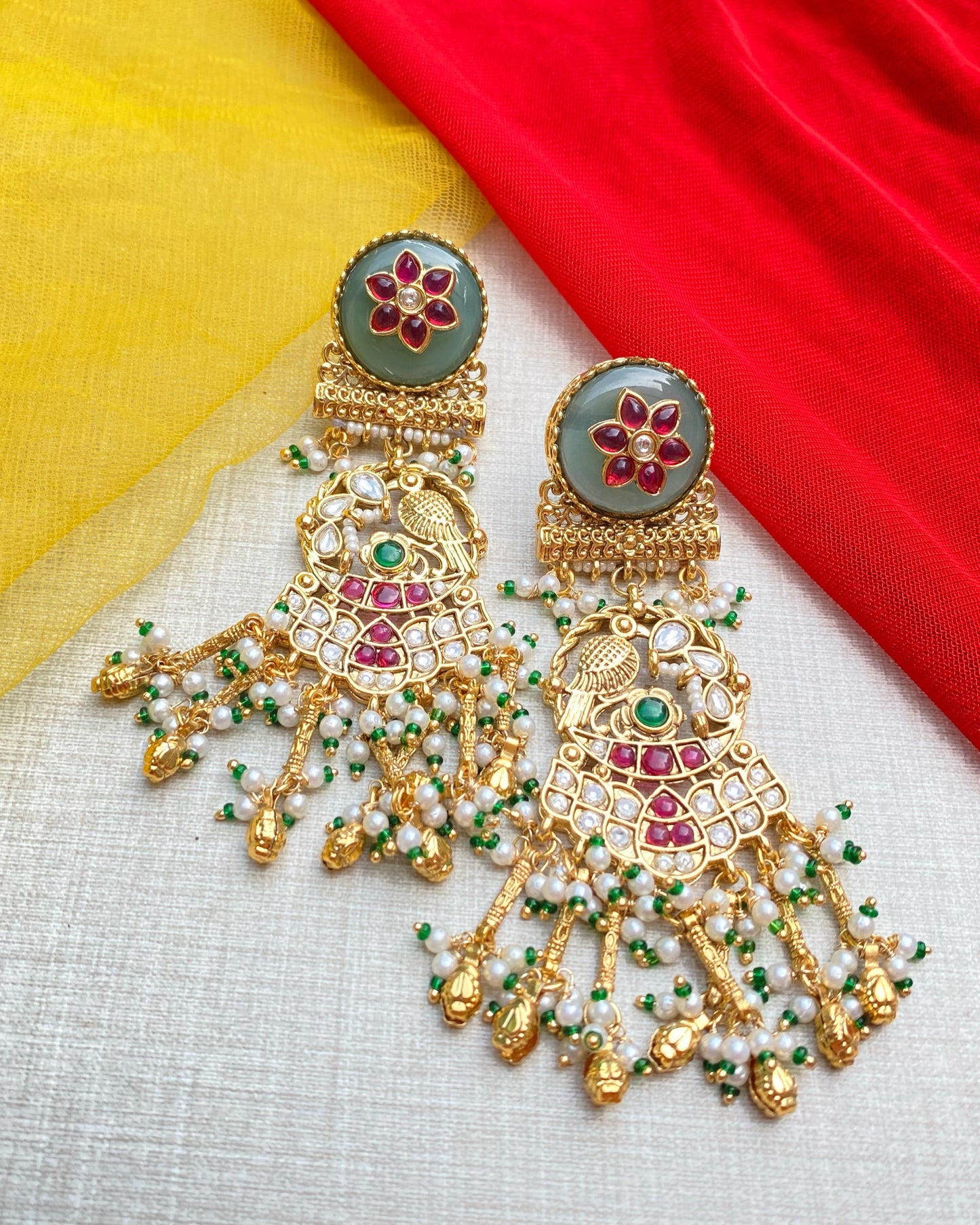 Multi Color Peacock Engraved Earring
