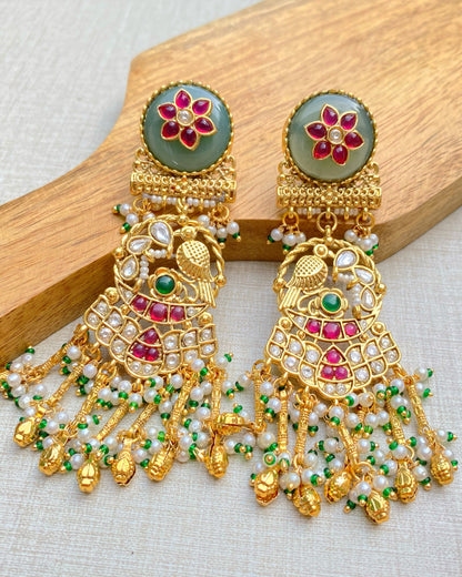 Multi Color Peacock Engraved Earring