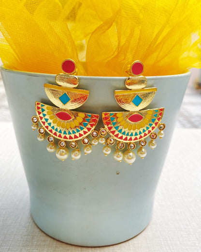 Multi Pastel Enamel Chandbali Earrings