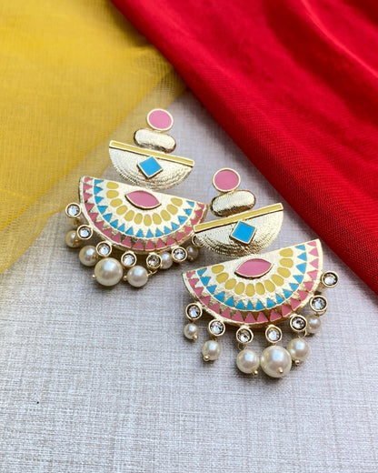 Multi Pastel Enamel Chandbali Earrings