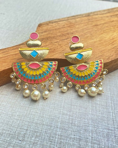 Multi Pastel Enamel Chandbali Earrings