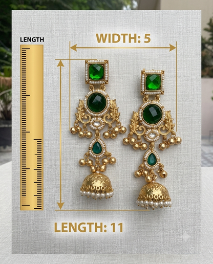 Green Antique Gold Jhumka Earring