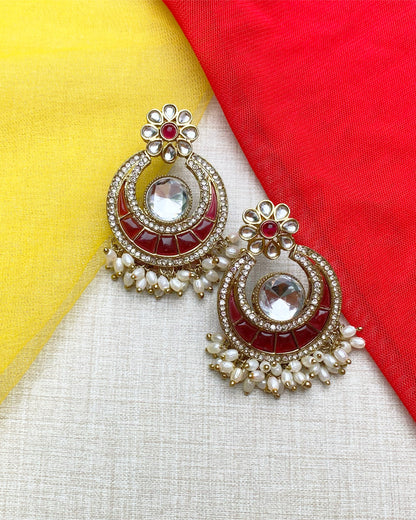 Magenta Pink Pearl-Cluster Chandbali Earring