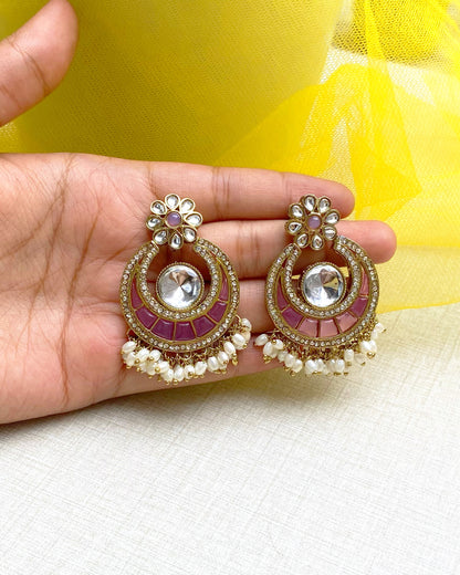 Rose Pink Pearl-Cluster Chandbali Earring