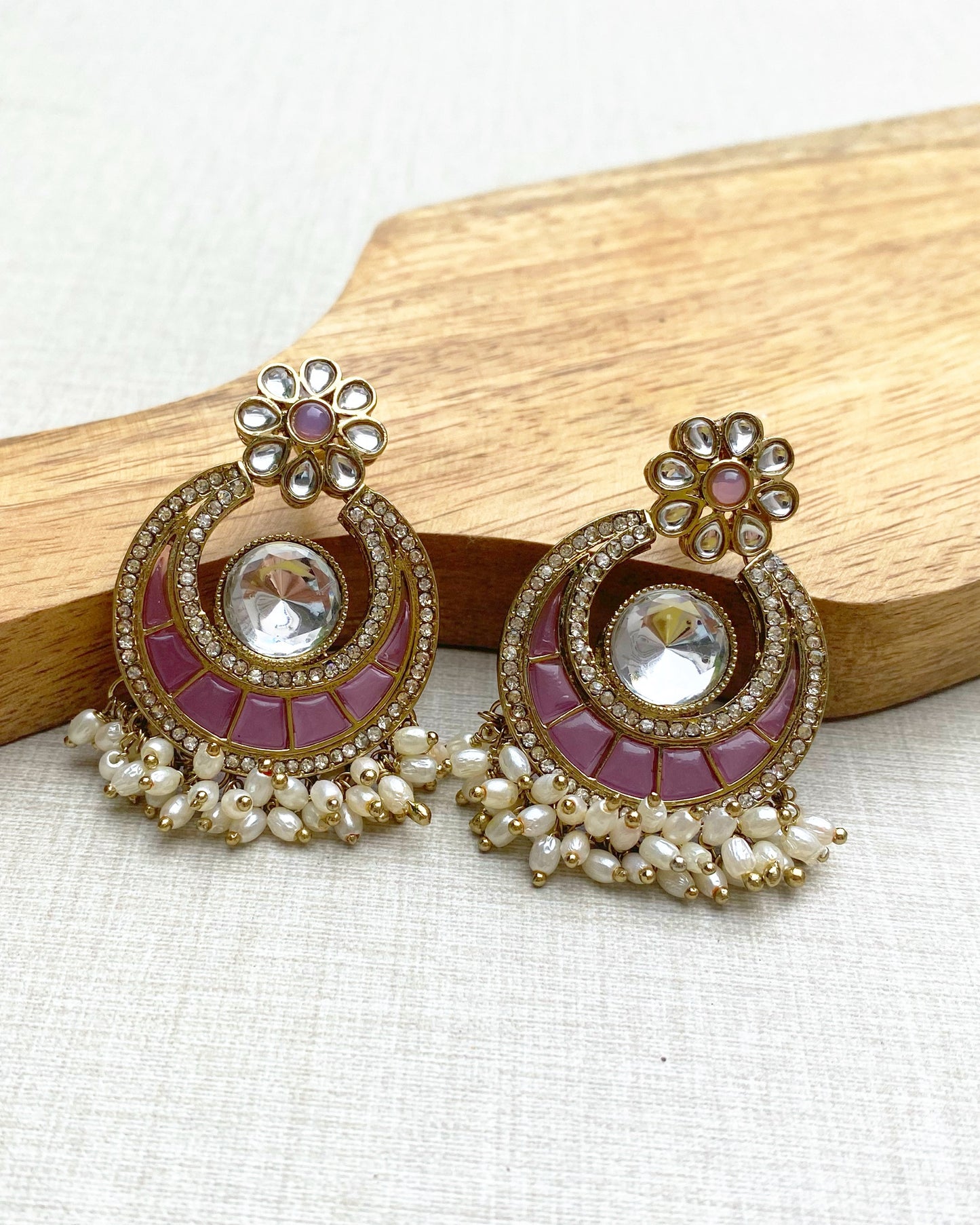 Rose Pink Pearl-Cluster Chandbali Earring