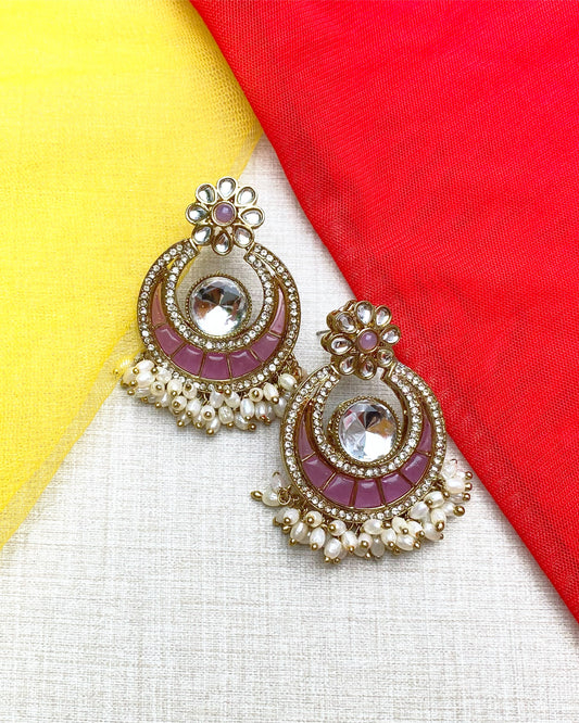 Rose Pink Pearl-Cluster Chandbali Earring