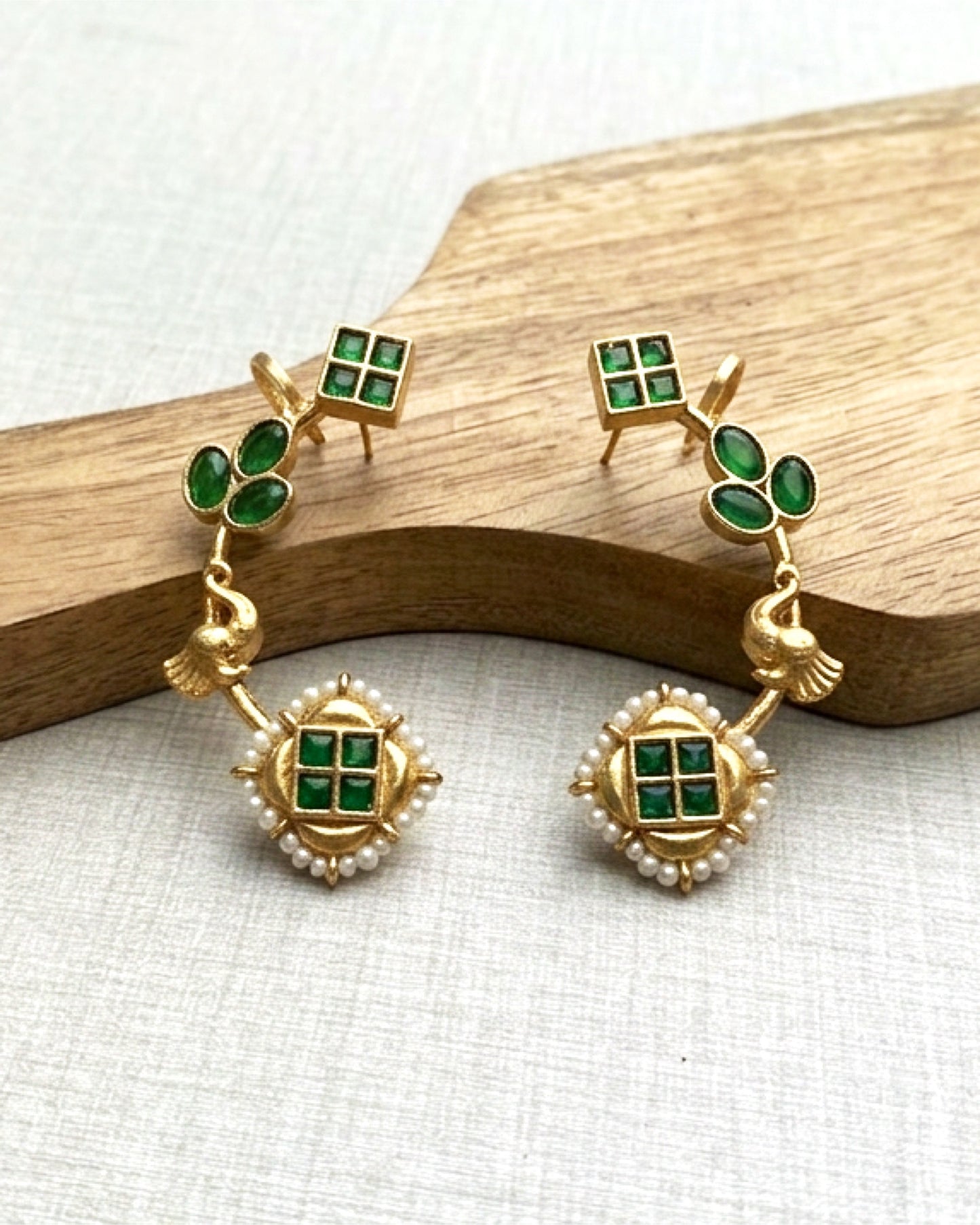 Green Gemstone Statement Ear Cuffs
