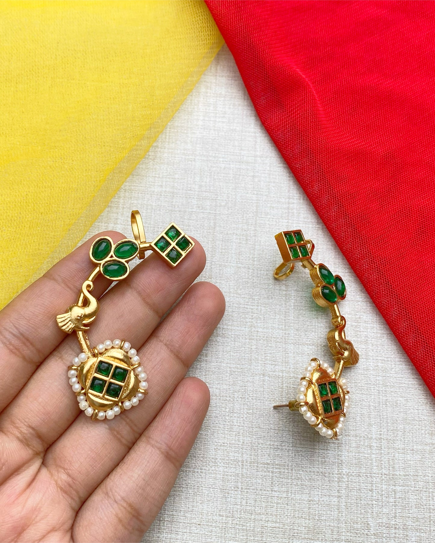 Green Gemstone Statement Ear Cuffs