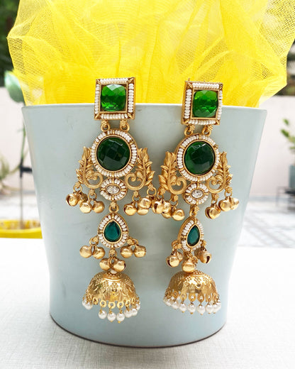 Green Antique Gold Jhumka Earring